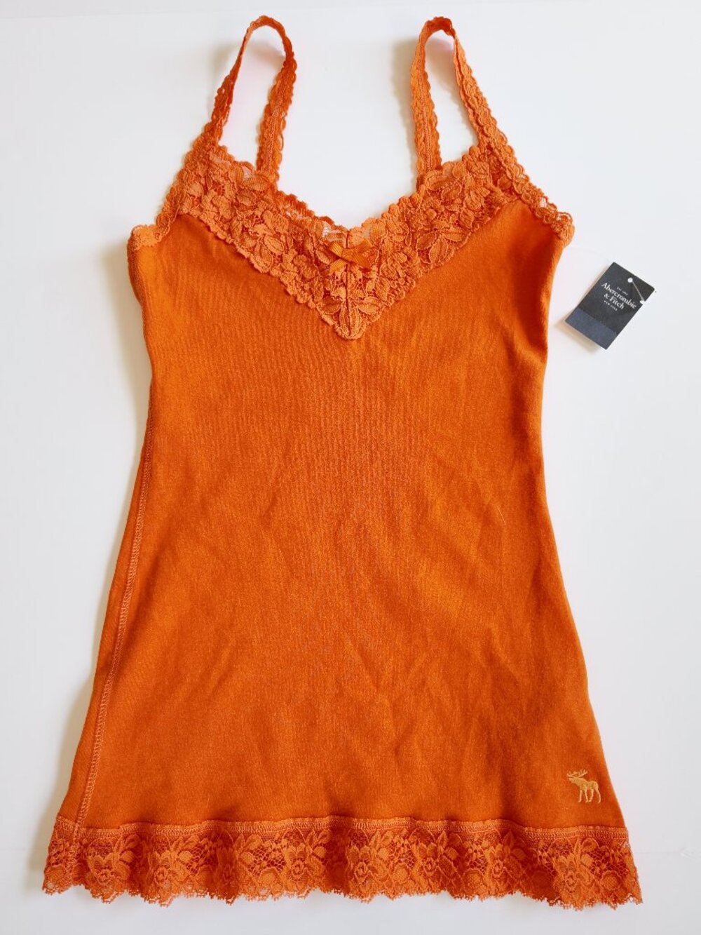 NWT VTG Y2K Abercrombie & Fitch Orange Ribbed Lace Trim Camisole Small Cami Top